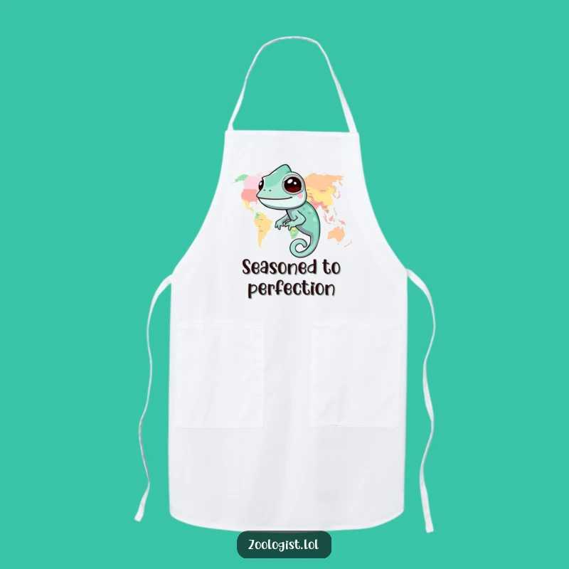 Funny Chameleon Map Apron: Cook Up Global Adventures in Style