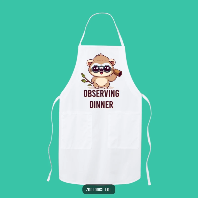 Funny Kawaii Sloth Zoologist Apron: Happy Amazed View, Nature Kitchen Gift