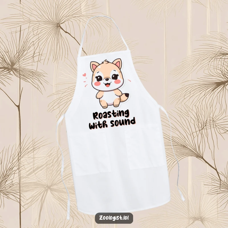 Funny character happily imitating an animal sound with a big smile, a humorous and practical apron.