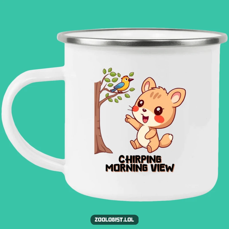 Funny Bird Watcher Camping Mug: Joyful Animal, Tree Pointing, Outdoor Fun Gift