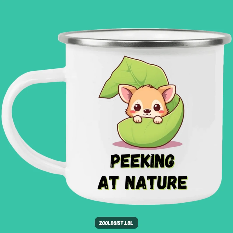 Funny Curious Animal Camping Mug: Leaf Hideaway, Outdoor Gift