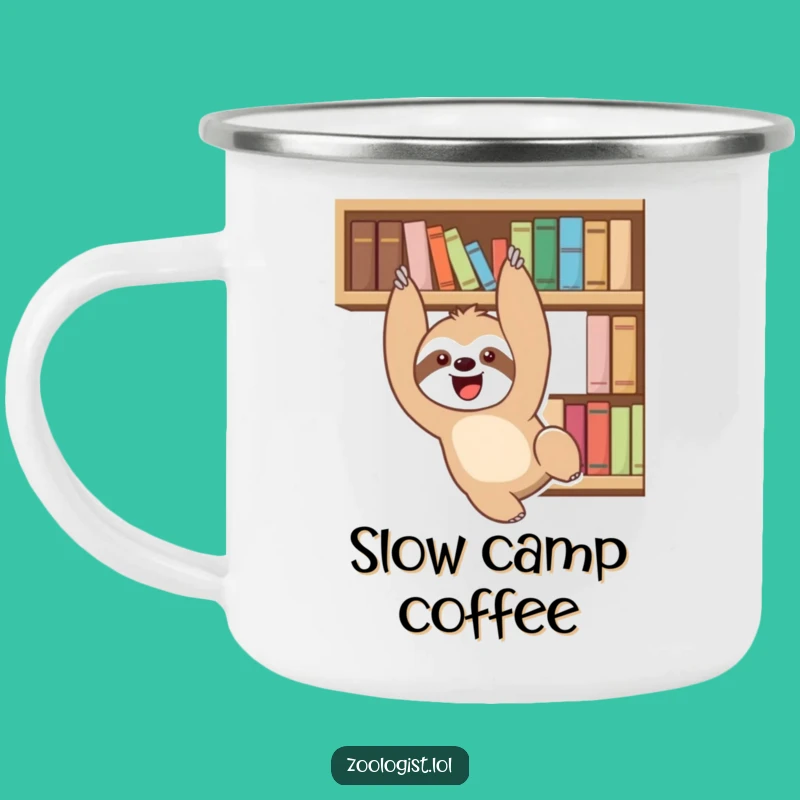 Funny Sloth Bookshelf Camping Mug: Hilarious Outdoor Reading Companion