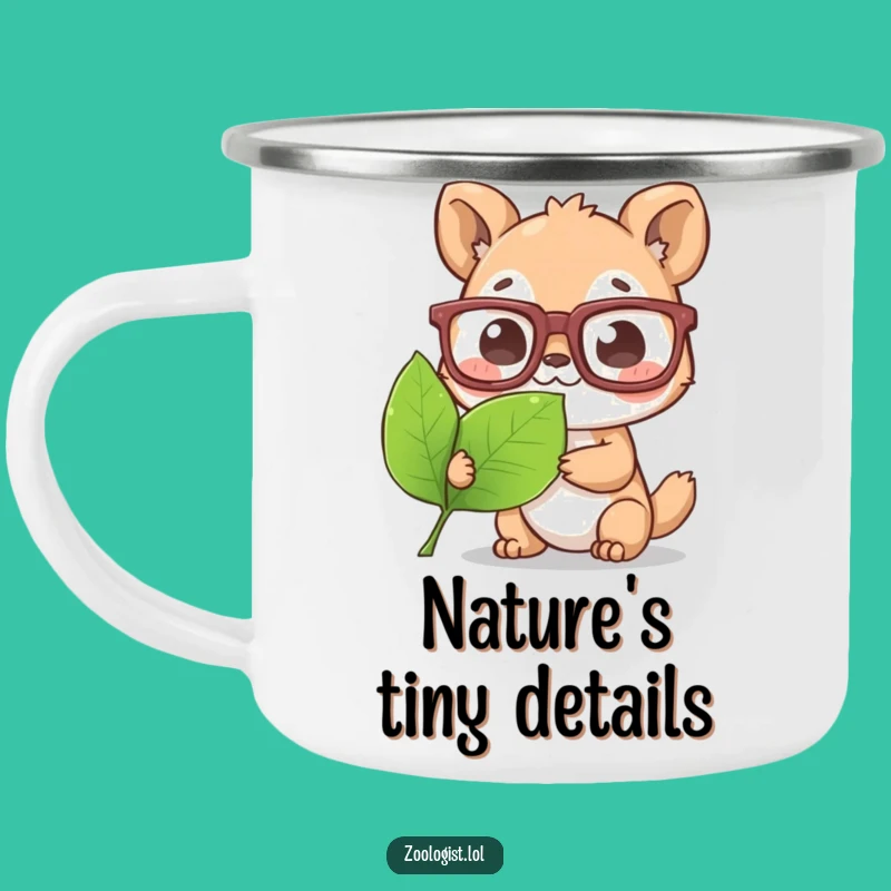 Funny Biologist Camping Mug: Cute Character in Glasses, Leaf Study, Outdoor Adventure Gift