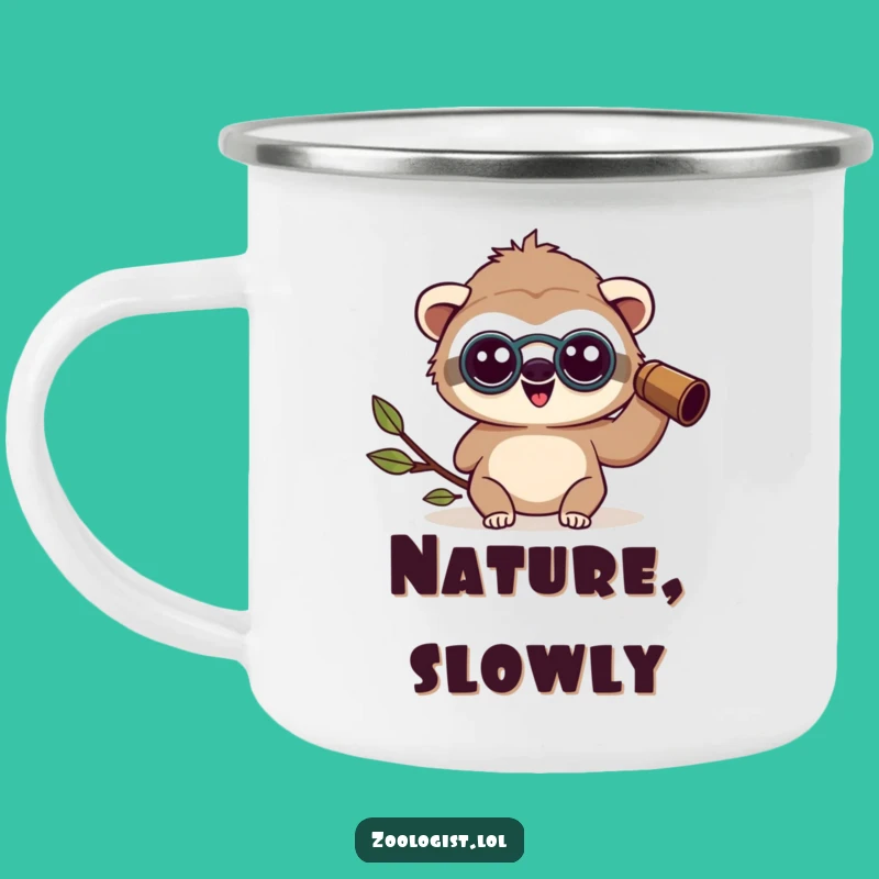 Funny Kawaii Sloth Zoologist Camping Mug: Happy Amazed View, Outdoor Gift