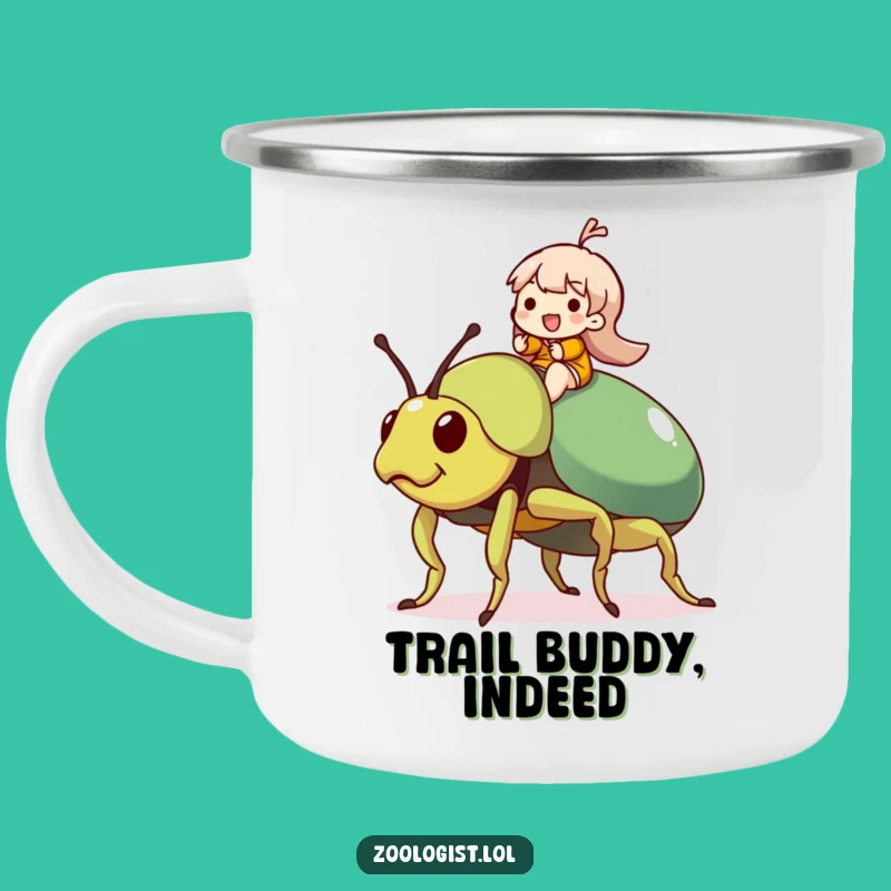 Funny Beetle Rider Camping Mug: Outdoor Character's Giant Insect Adventure