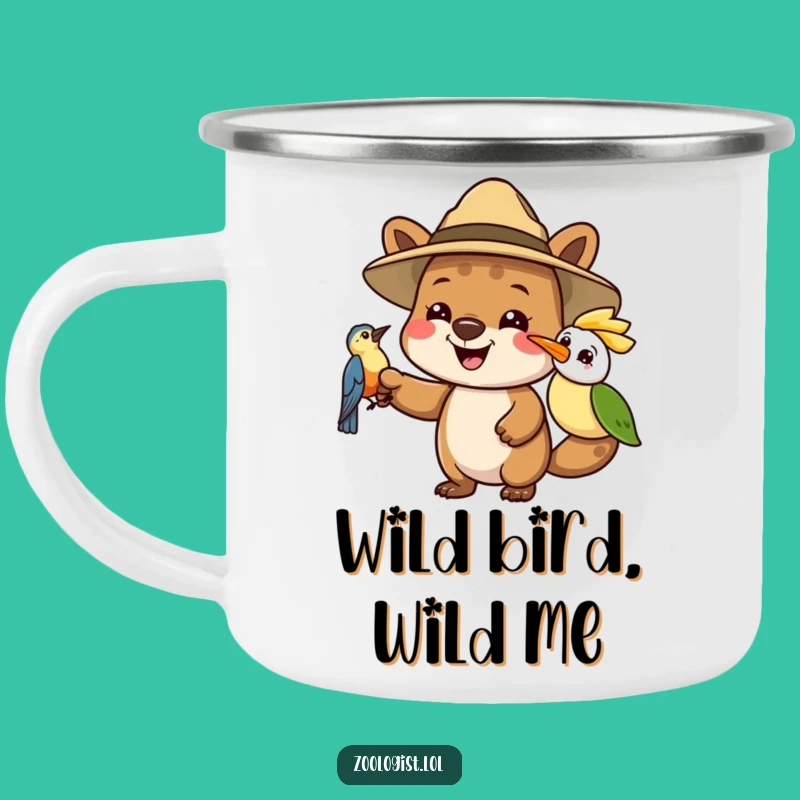 Funny Safari Camping Mug - Joyful Explorer & Bird, Adventure Drinkware Gift