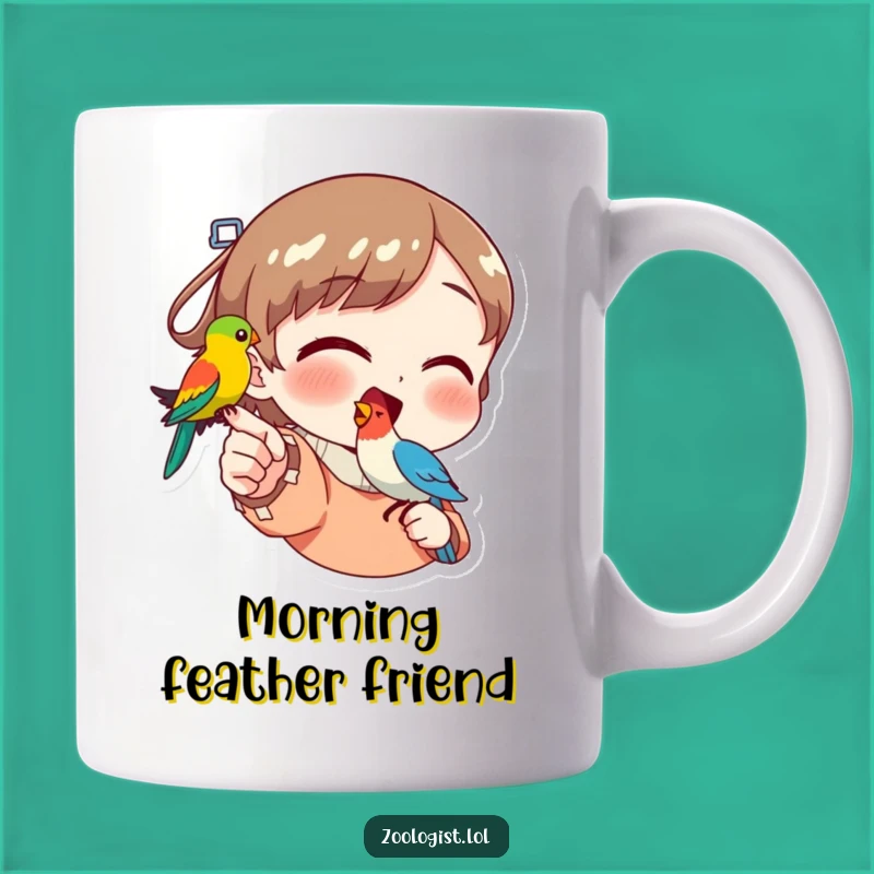 Funny Bird Pointer Mug: Joyful Character's Colorful Bird Gift for Birdwatchers
