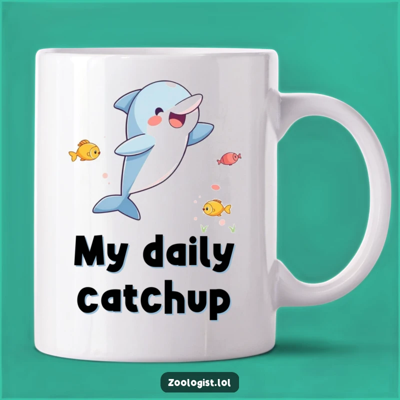Funny Dolphin Lover Mug - Excited Leaping Dolphin Watching Fish, Perfect Gift