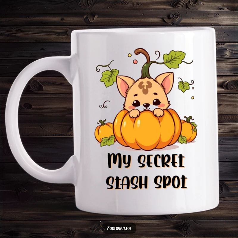 Funny mug featuring a mischievous animal peeking from behind a big green potted plant, embodying playful stealth and humor.