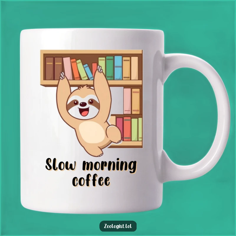 Funny Sloth Bookshelf Mug: Hilarious Reading Relaxation Gift for Bookworms