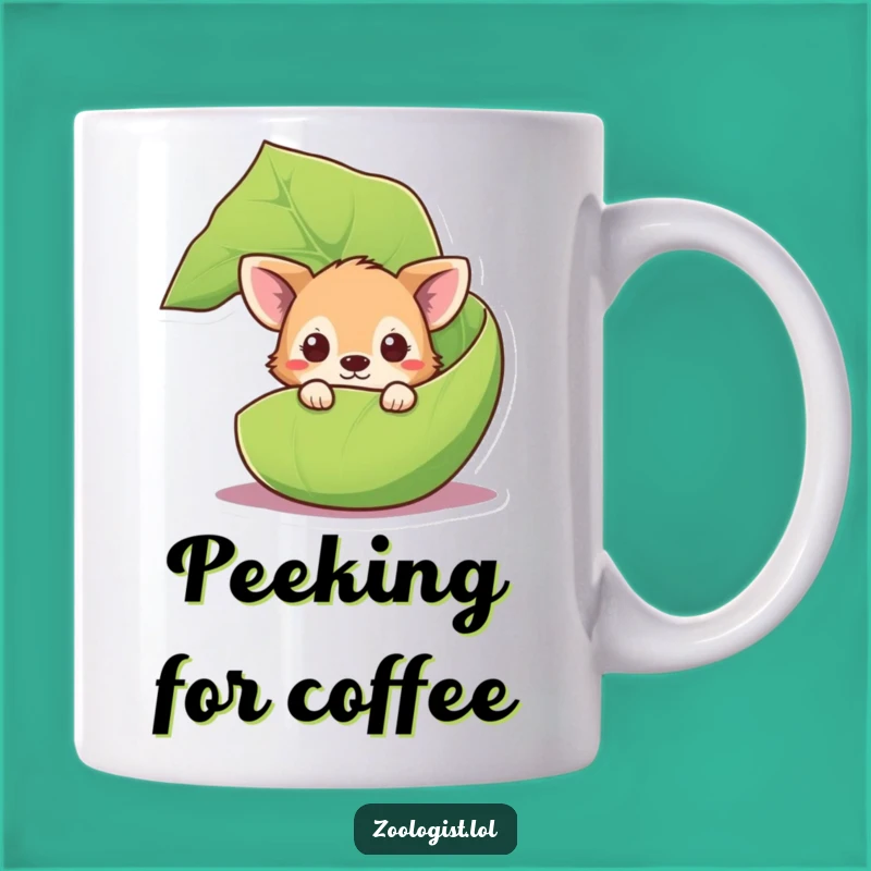 Funny Curious Animal Mug: Peeking Leaf Design, Perfect Gift for Nature Lovers