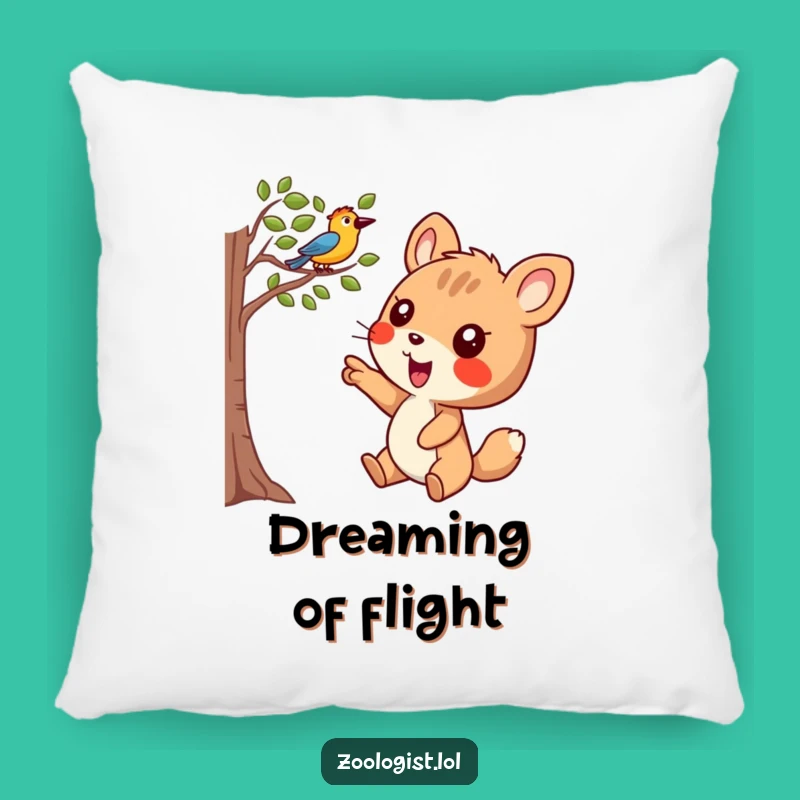 Funny Excited Friend Pillow - Joyful Animal Points at Bird, Cozy Comfort Gift