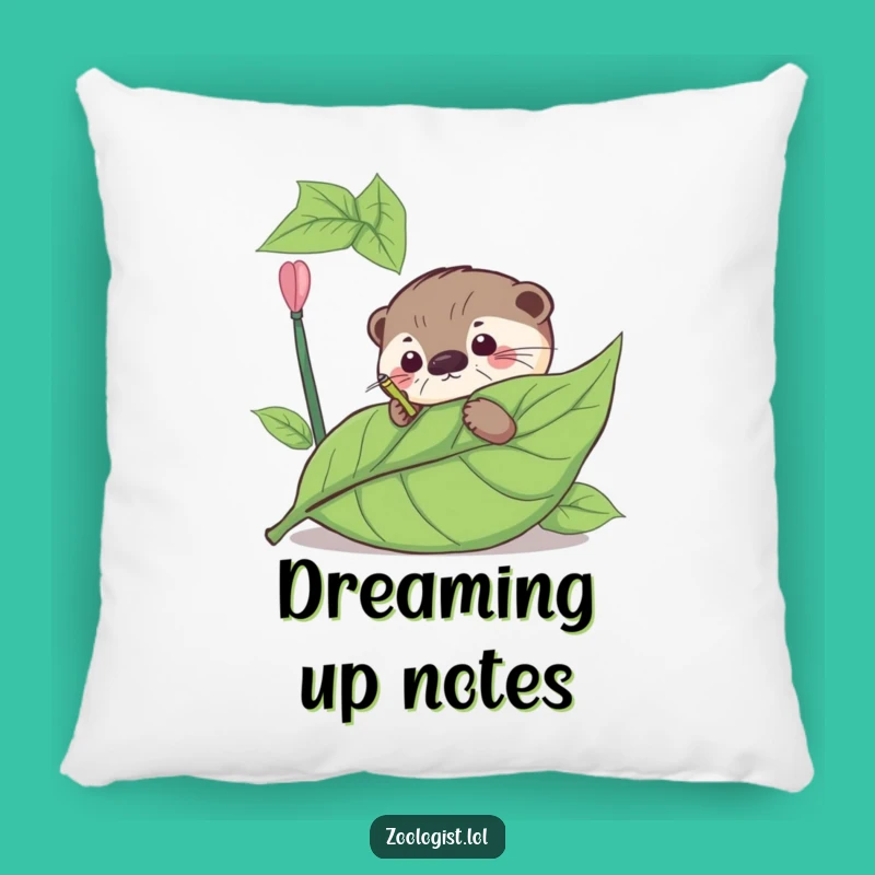 Funny Otter Leaf Annotation Pillow - Cozy Hilarious Study Decor