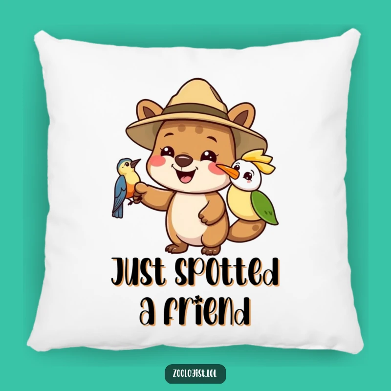 Funny Safari Pillow - Joyful Animal Explorer & Bird, Cozy Adventure Accent Gift