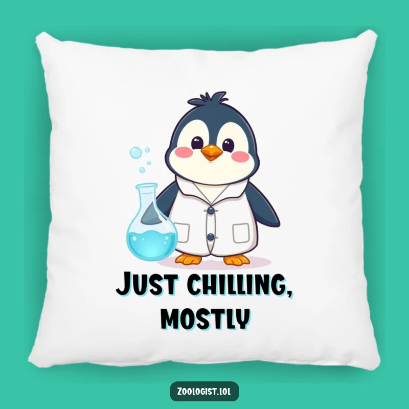 Funny Penguin Scientist Pillow: Cozy Comfort with Hilarious Lab Humor