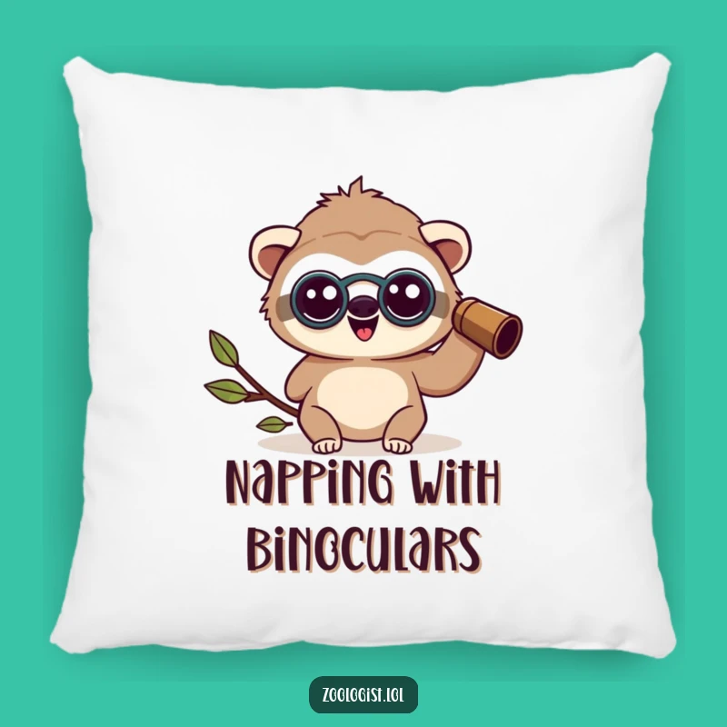 Funny Kawaii Sloth Zoologist Pillow: Happy Amazed View, Cozy Comfort Gift