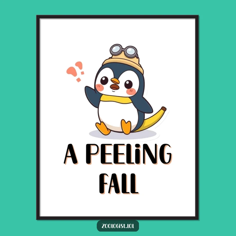 Funny Kawaii Penguin Zoologist Digital Art: Surprised Banana Slip, Instant Gift