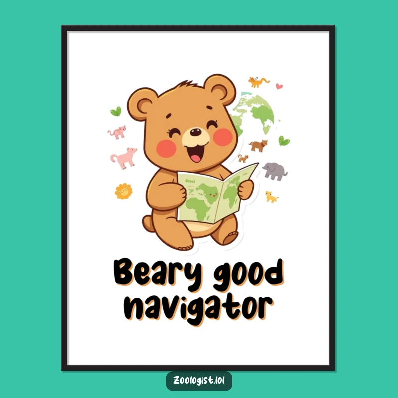 Funny Joyful Bear Digital Art Print: Humorous Decor for Adventurers