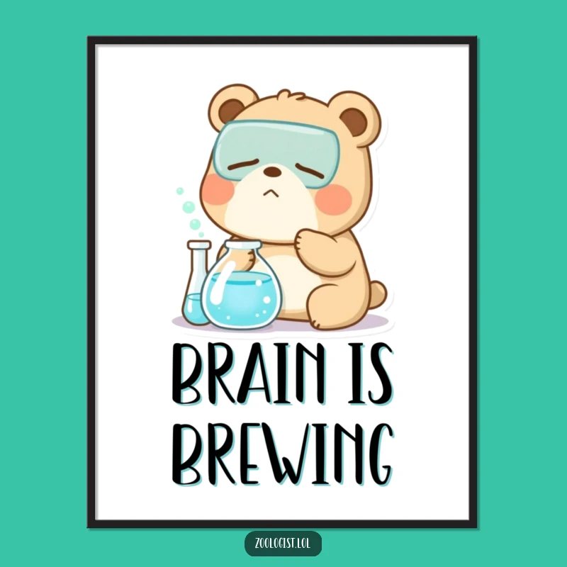 Funny Kawaii Bear Zoologist Digital Art Print: Instant Sleepy Lab Decor