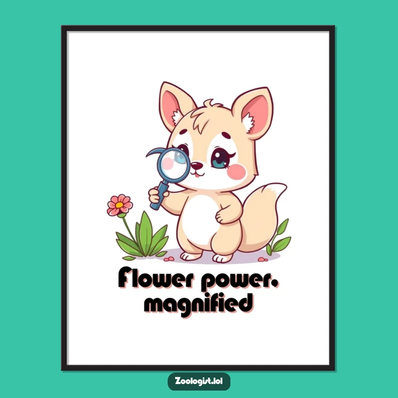 Funny Explorer Art Print: Cute Animal Wildflower Decor, Perfect Funny Gift
