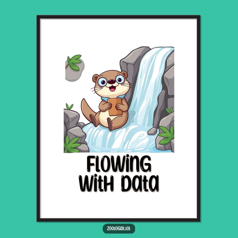 Funny Kawaii Otter Zoologist Digital Art Print: Instant Waterfall Adventure Decor