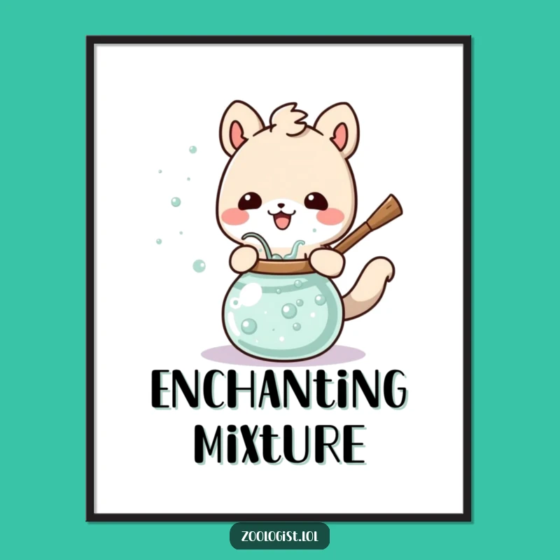 Funny Animal Potion Stirring Digital Art Print Hilarious Magical Gift