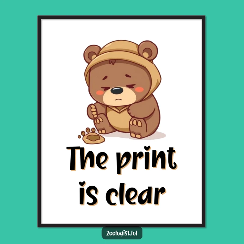 Funny Bear Zoologist Digital Art Print: Thoughtful Explorer Decor for Humorous Spaces