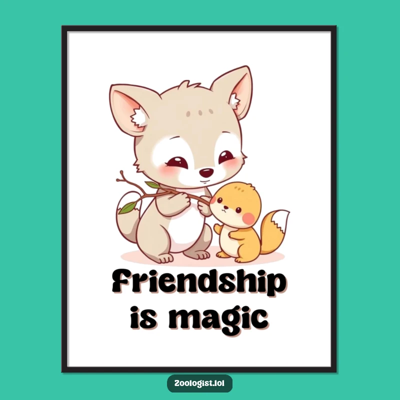 Funny Gentle Interaction Digital Art - Curious Animal, Twig Nudge, Instant Decor Gift