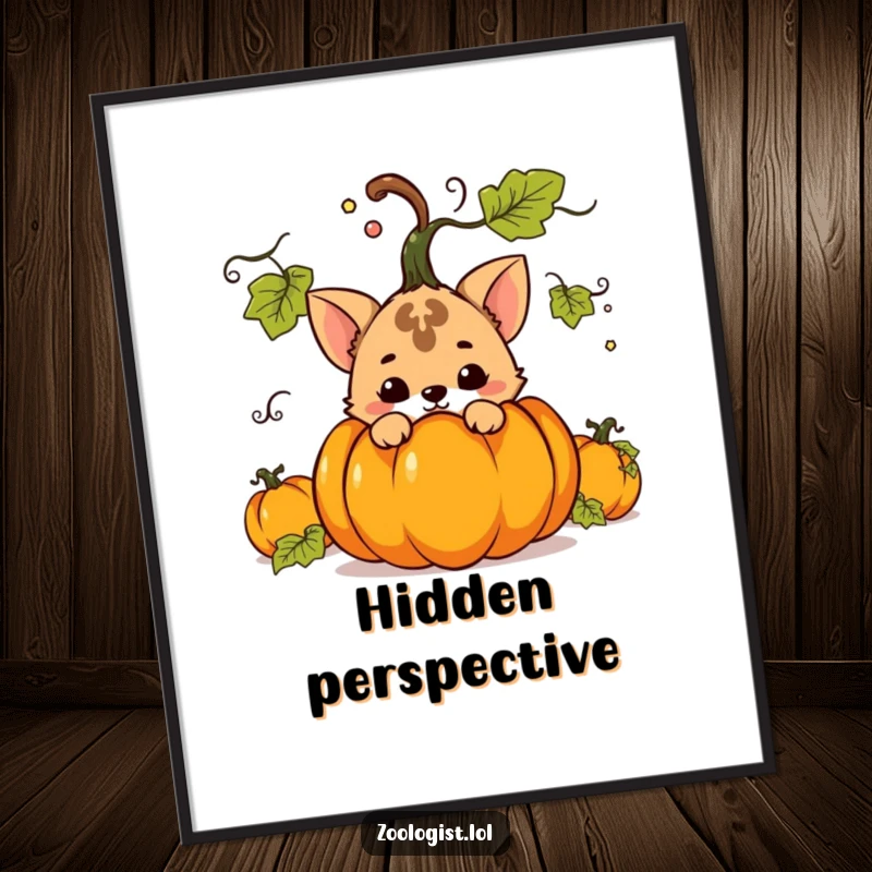 Funny digital art print of a mischievous animal hiding behind a potted plant, capturing a humorous and delightful scene.