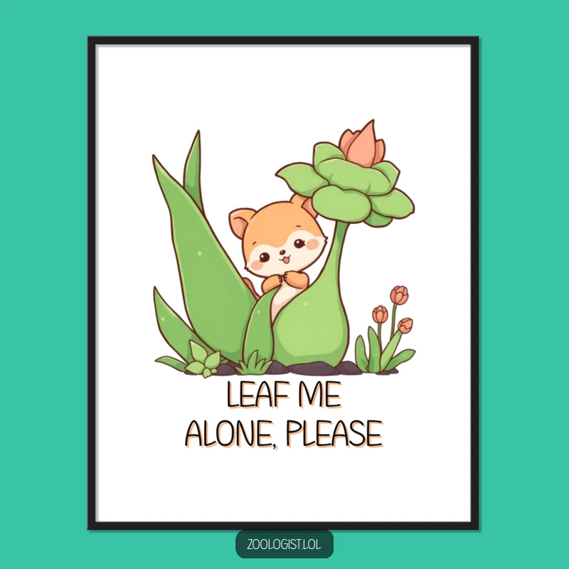 Funny Animal Poking Plant Digital Art - Cute Printable for Wall Decor