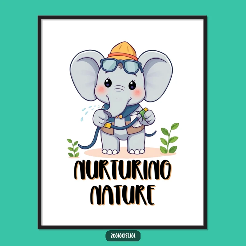 Funny Kawaii Elephant Zoologist Digital Art: Instant Botanical Joy, a Perfect Gift!