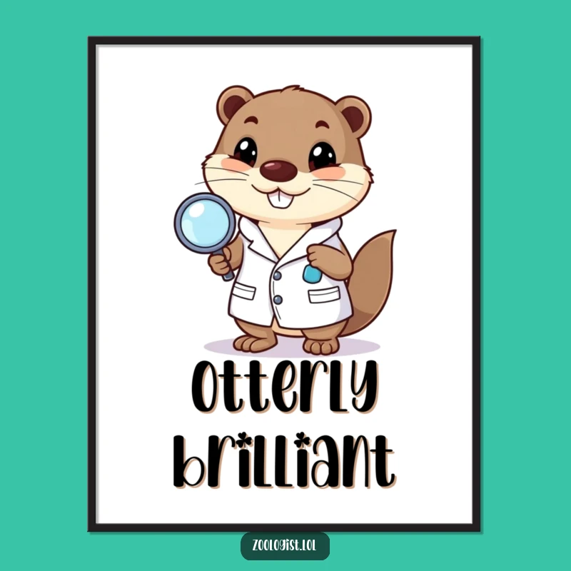 Funny Happy Otter Digital Art Print: Humorous Decor for Science Enthusiasts