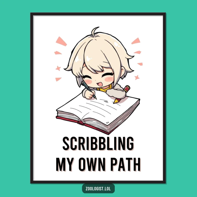 Funny Writer Digital Art: Furious Notes Illustration, Instant Office Decor Gift