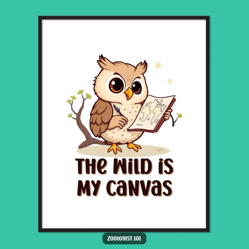 Funny Owl Sketching Savanna Map Digital Art: Instant Download for Creative Decor