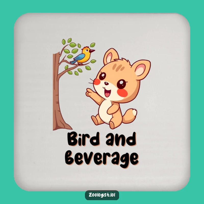 Funny Joyful Point Coaster - Animal Points at Bird, Protect Surfaces Gift