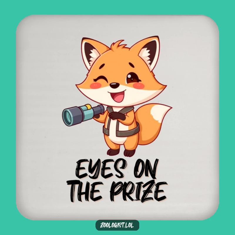 Funny Fox with Binoculars Coaster: Protect Surfaces with Explorer Flair