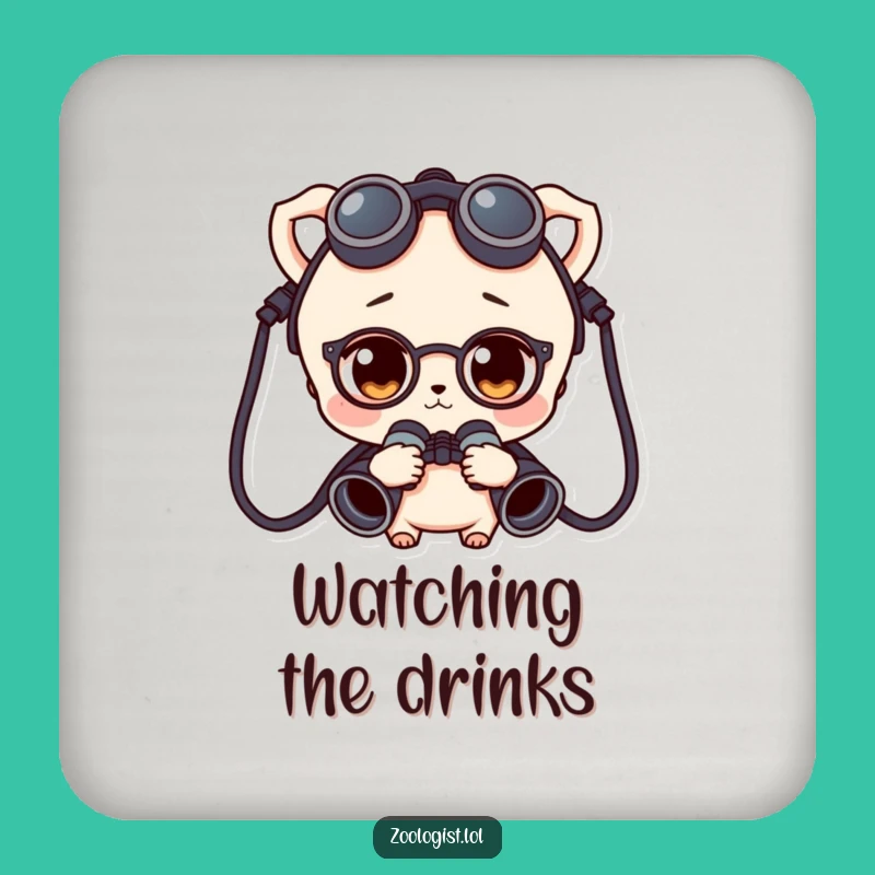 Funny Curious Character Binoculars Coaster - Protect Surfaces with Explorer Flair Gift