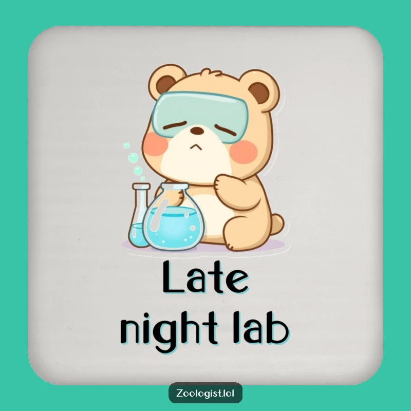 Funny Kawaii Bear Zoologist Drink Coaster: Sleepy Lab Decor