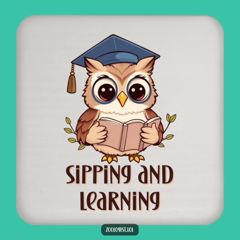 Funny Kawaii Owl Zoologist Coaster - Protect Surfaces with Scholarly Smarts!
