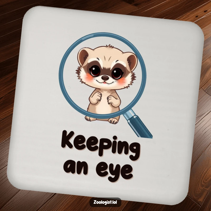 Funny meerkat drink coasters featuring a curious meerkat looking through a magnifying glass, adding humorous detail to tabletops.