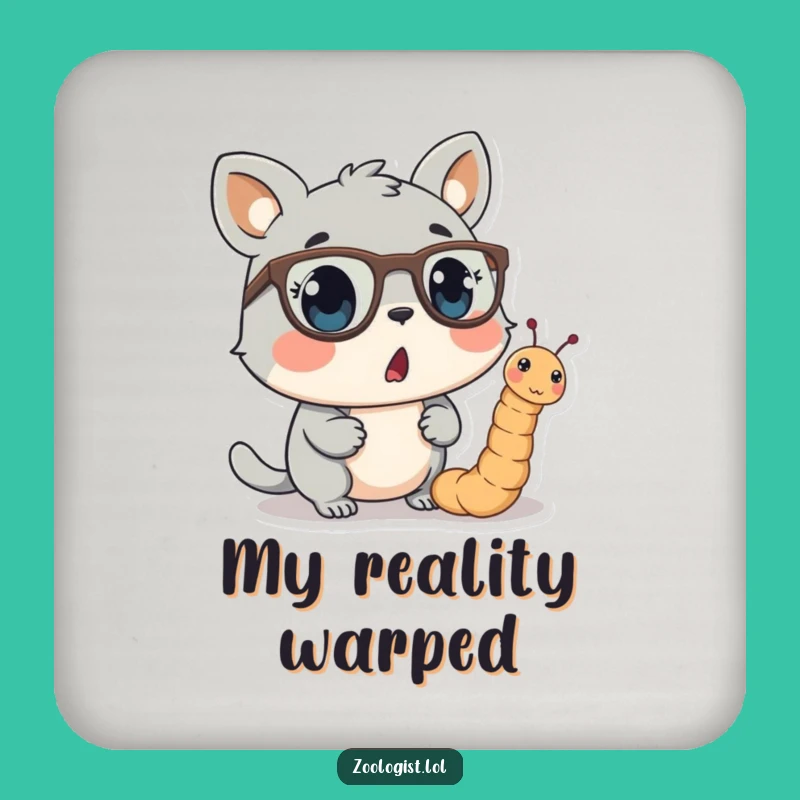 Funny Coaster Set - Surprised Animal Meets Spectacled Worm, Protects Surfaces with Humor