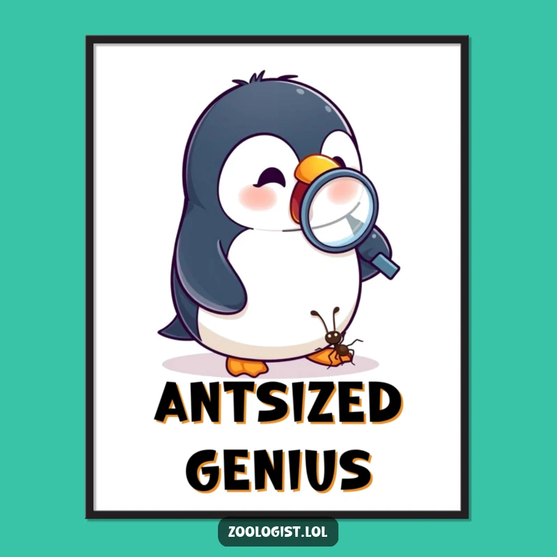 Funny Penguin Ant Magnifying Poster - Hilarious Discovery Wall Art