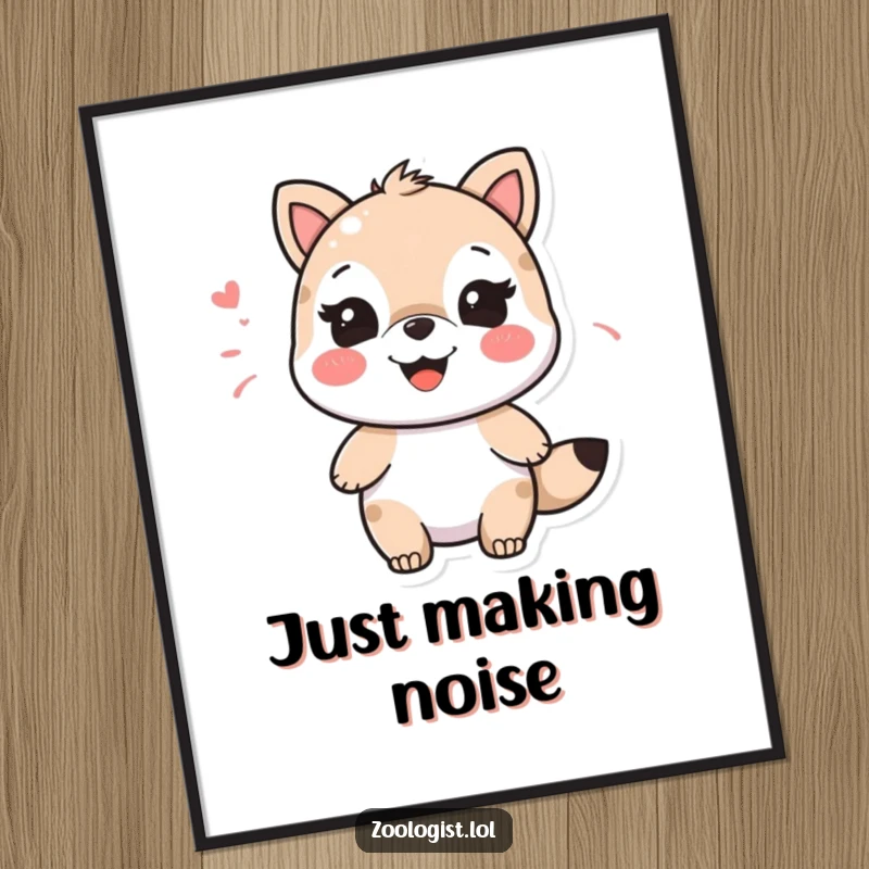 Funny character happily imitating an animal sound with a wide smile, humorous wall art.