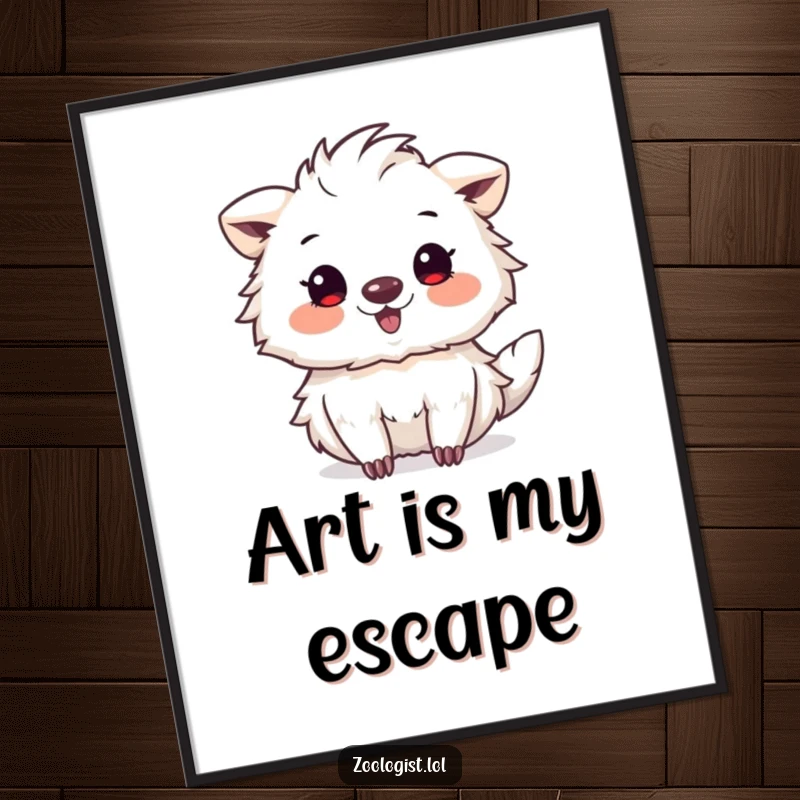 Funny poster showcasing a cute animal character joyfully sketching a strange, peculiar creature, full of delightful artistic energy.