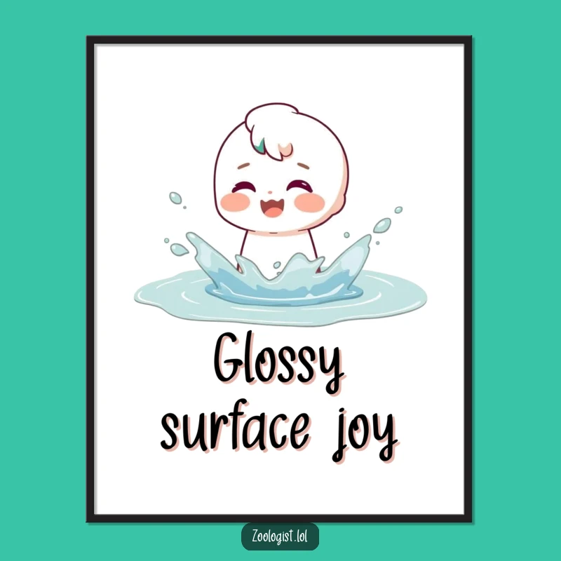 Funny Puddle Splash Poster: Satisfied Character’s Playful Art Gift