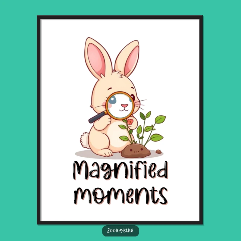 Funny Rabbit Botany Poster: Curious Bunny Plant Art, Gift Idea