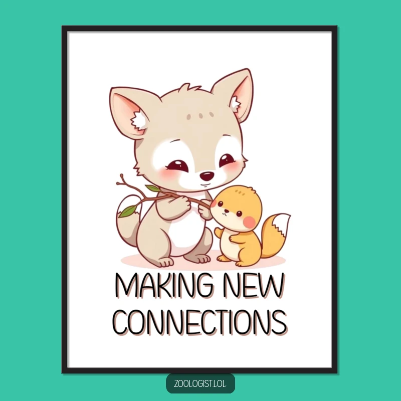 Funny Gentle Friend Poster - Curious Animal Nudging Creature, Quirky Wall Art Gift