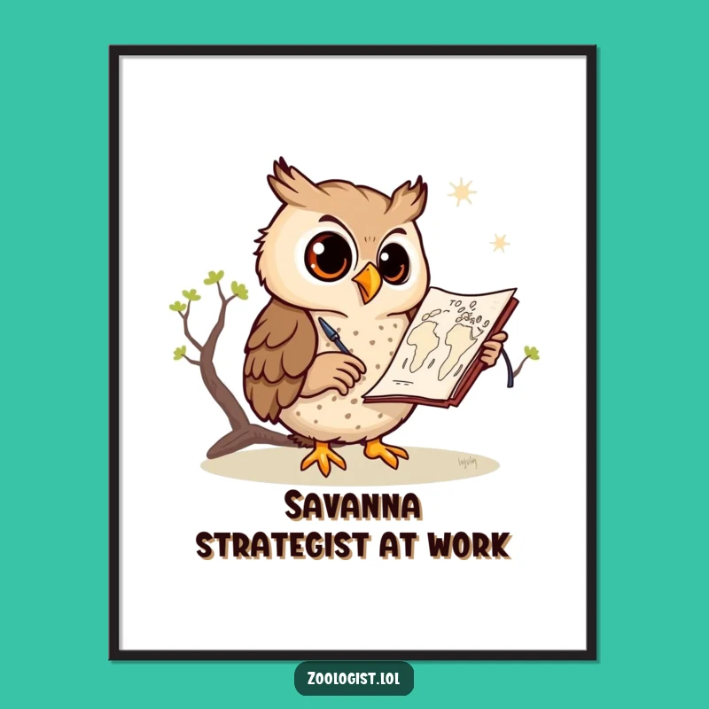 Funny Owl Sketching Savanna Map Poster: Inspiring Wall Art for Creative Spaces