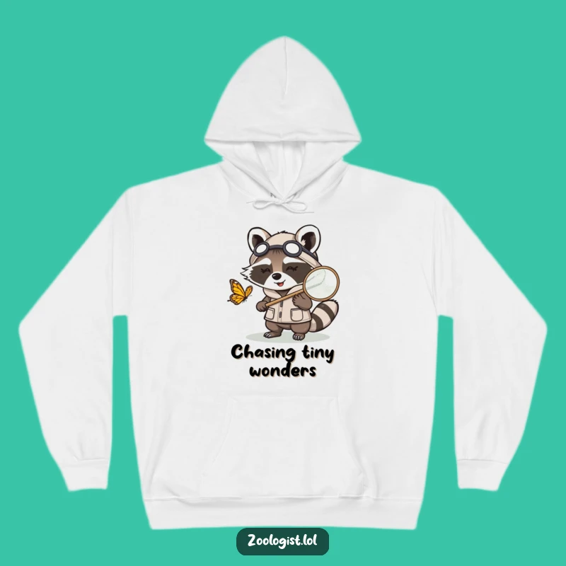 Cozy Funny Kawaii Raccoon Zoologist Hoodie: Warm Butterfly Net Apparel