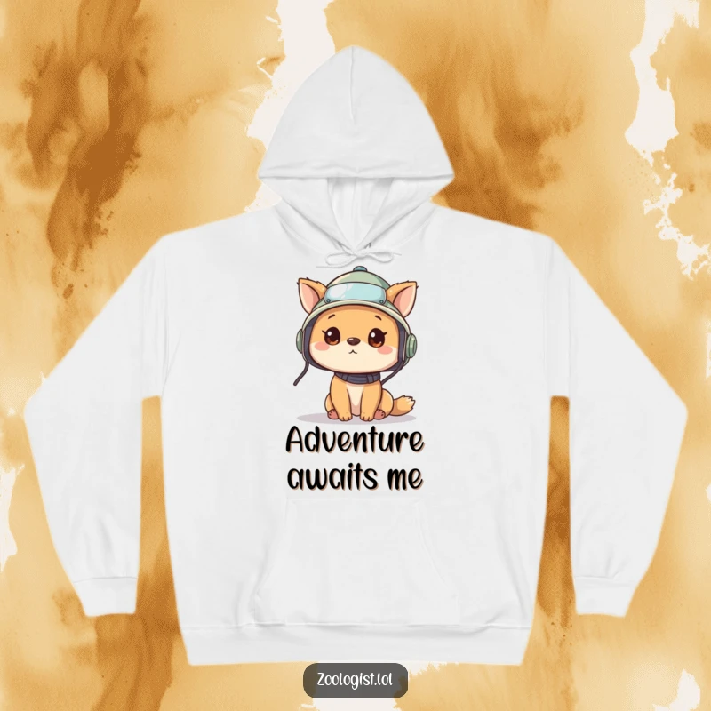 Funny hoodie showcasing a cute animal character wearing a pith helmet, with a curious gaze, embodying the spirit of adventure and exploration.